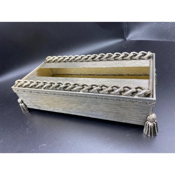 Vintage Chain and Tassel Tissue Box Cover Silver MCM Hollywood Regency - Picture 8 of 14